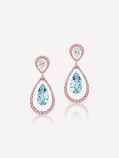 Argyle Pink™ Diamond and Aquamarine Drop Earrings - Pink Diamonds, J FINE - J Fine, Earrings - Pink Diamond Jewelry, argyle-pink™-diamond-and-aquamarine-drop-earrings-by-j-fine - Argyle P